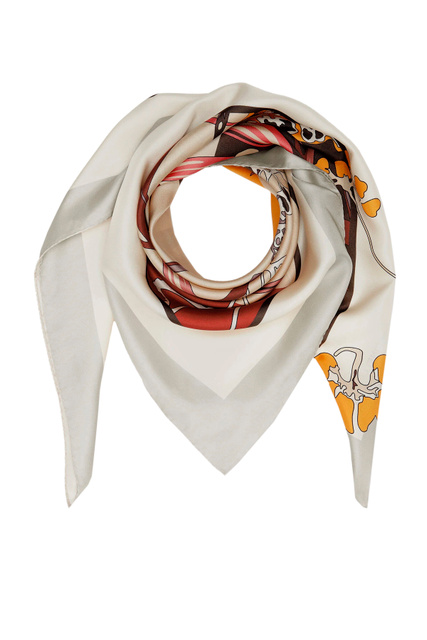 Шелковый платок с принтом|Основной цвет:Серый|Артикул:E7MYS380901 | Фото 2