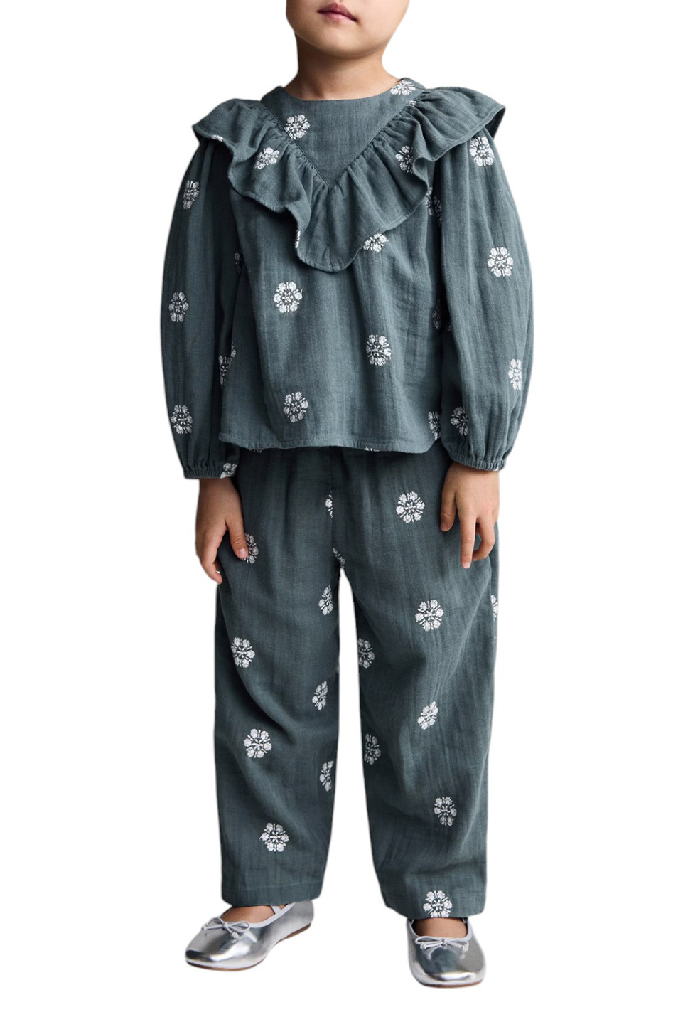Малышкам девочкам Mango Kids Брюки LAGOONP из хлопка (цвет ), артикул 87090635 | Фото 3