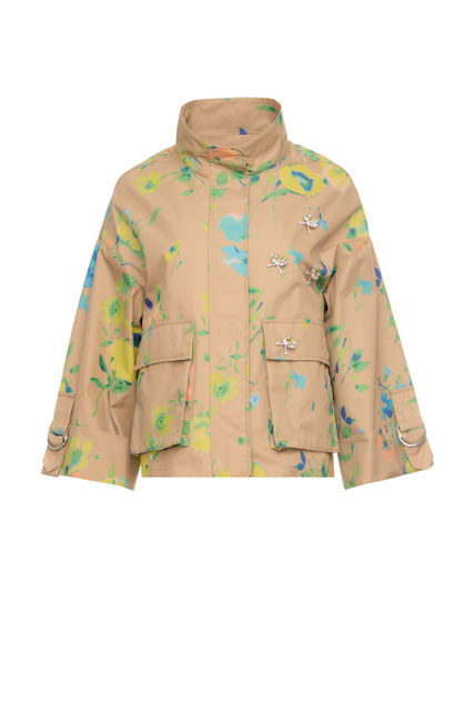 Куртка APPLAUSO с цветочным принтом и стразами|Основной цвет:Бежевый|Артикул:70810823 | Фото 1