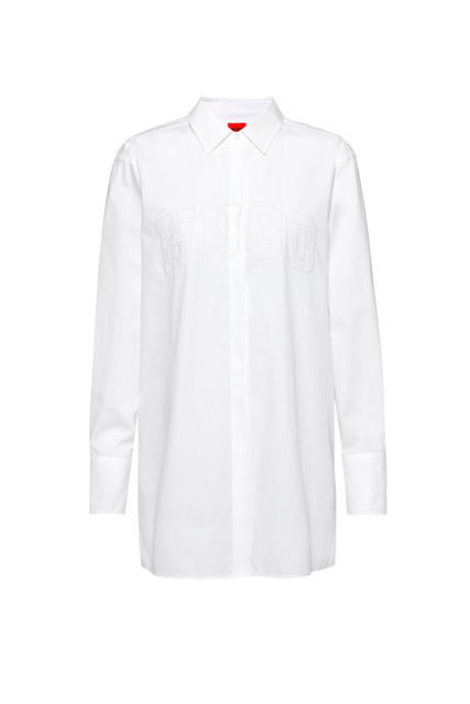 Рубашка из органического хлопка с вышивкой бродери англез|Основной цвет:Белый|Артикул:50468493 | Фото 1
