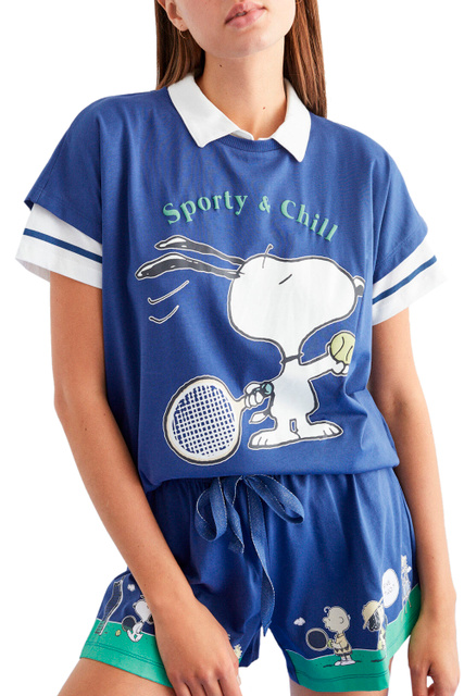 Пижама из натурального хлопка с принтом "Snoopy"|Основной цвет:Синий|Артикул:3133424 | Фото 1