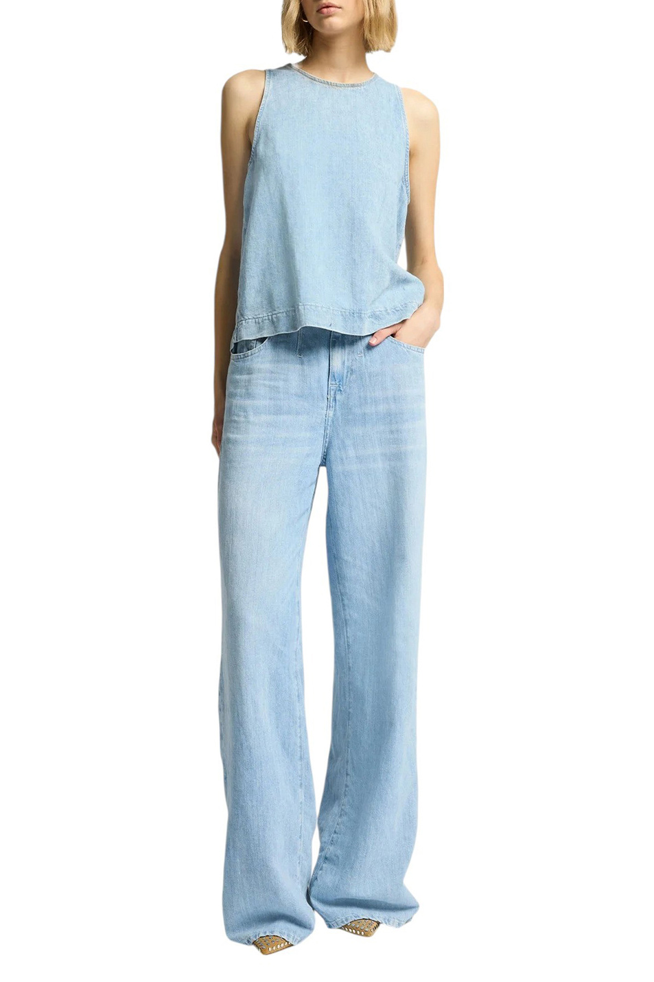 Женский 7 for all Mankind Топ джинсовый из хлопка и льна (цвет ), артикул 7U018U03 | Фото 2
