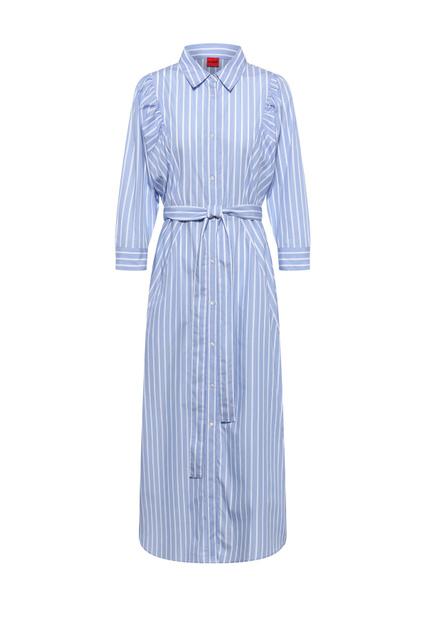 Платье-рубашка в полоску с поясом|Основной цвет:Голубой|Артикул:50467569 | Фото 1