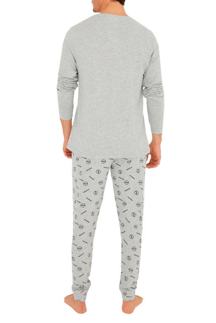 Пижама из смесового хлопка с принтом|Основной цвет:Серый|Артикул:2763212 | Фото 2