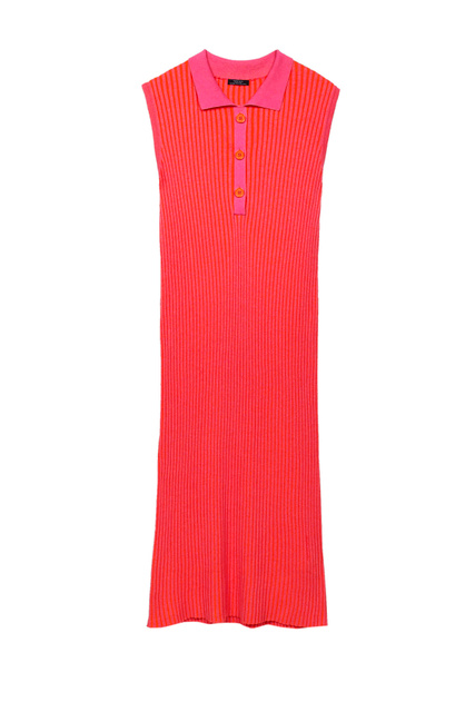 Трикотажное платье из материала  в рубчик|Основной цвет:Коралловый|Артикул:198507 | Фото 1