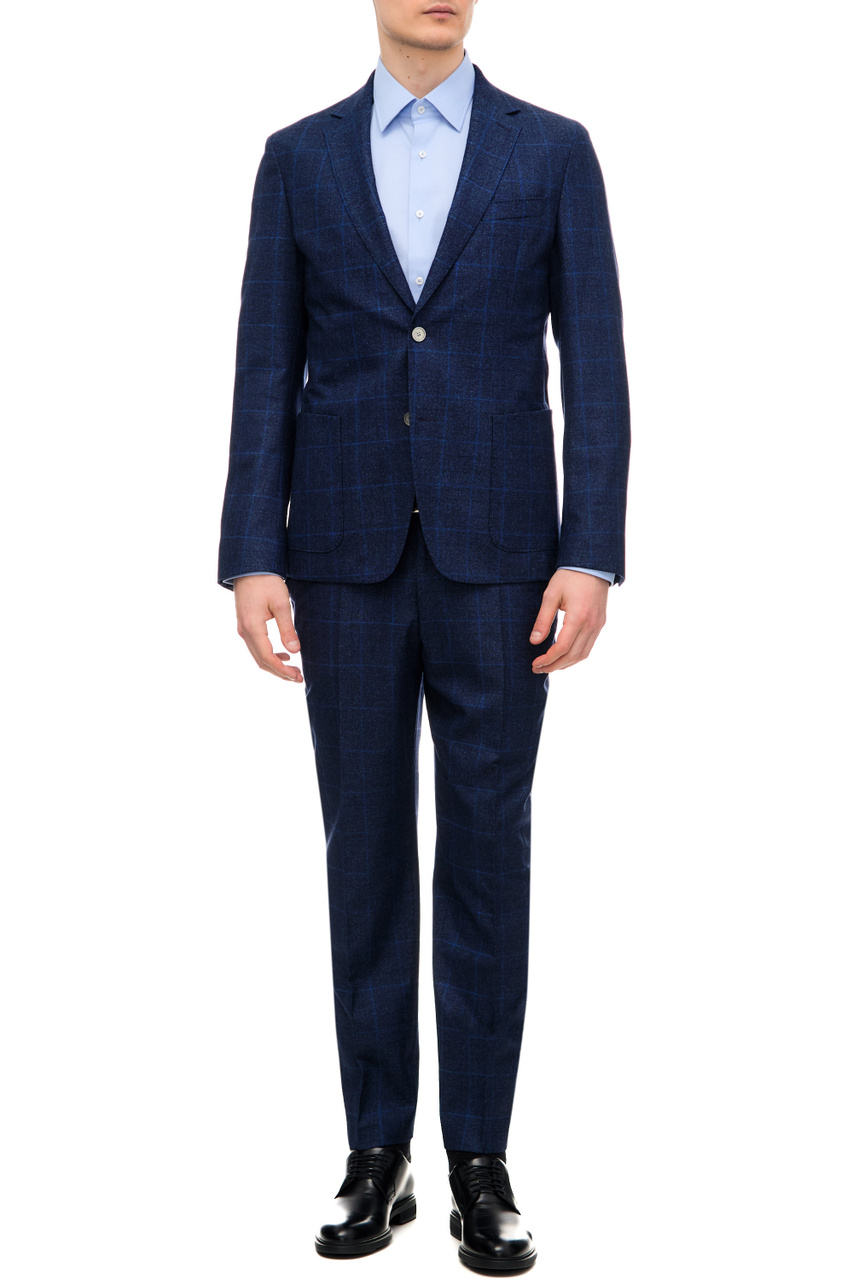 Костюм из смесовой шерсти (пиджак, брюки)|Основной цвет:Синий|Артикул:50479613 | Фото 1