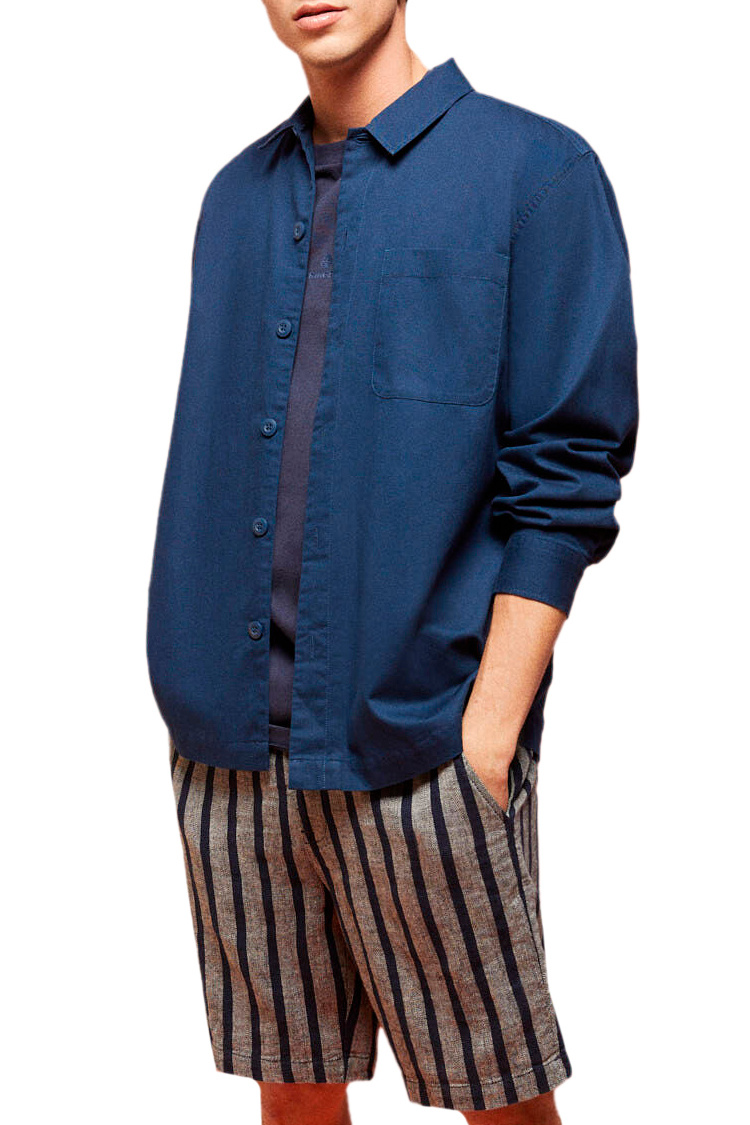 Рубашка из хлопка и льна|Основной цвет:Синий|Артикул:0995613 | Фото 1