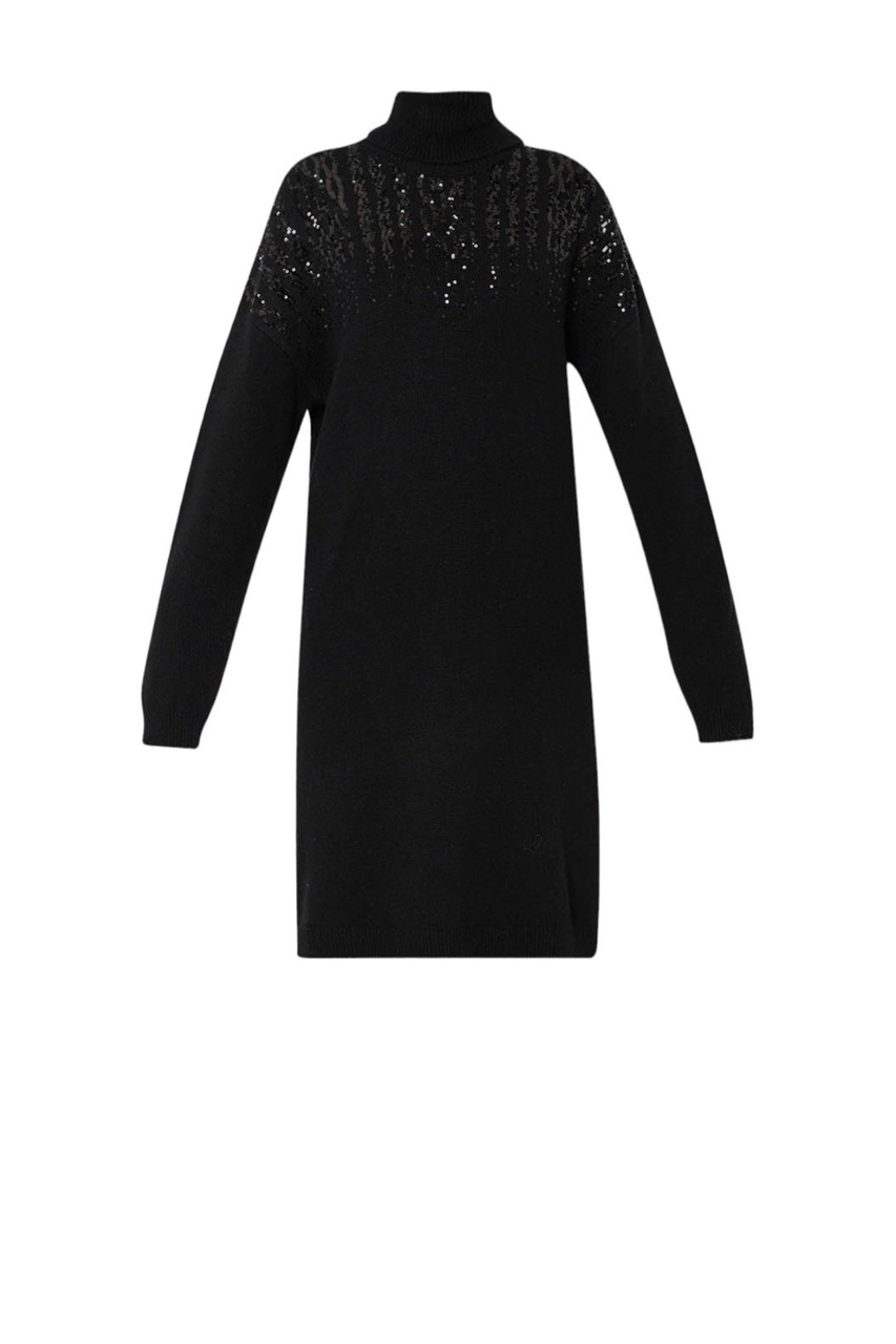 Платье трикотажное с пайетками|Основной цвет:Черный|Артикул:MF3077MS16G | Фото 1