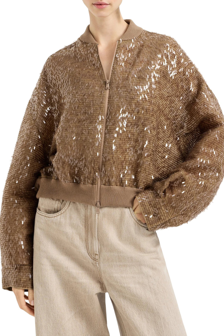 Бомбер из натурального шелка|Основной цвет:Коричневый Женский Brunello Cucinelli Бомбер из натурального шелка (цвет ), артикул MF940HW306 | Фото 4