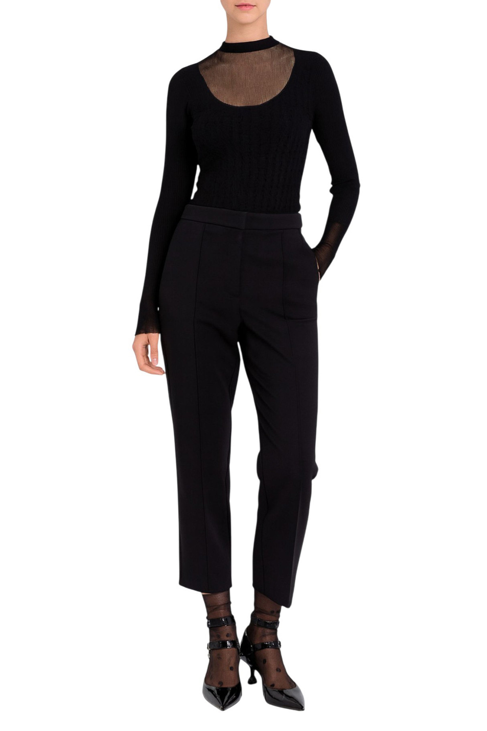 Джемпер с полупрозрачной вставкой|Основной цвет:Черный Женский TWINSET Milano Джемпер с полупрозрачной вставкой (цвет ), артикул 252AT3020 | Фото 2