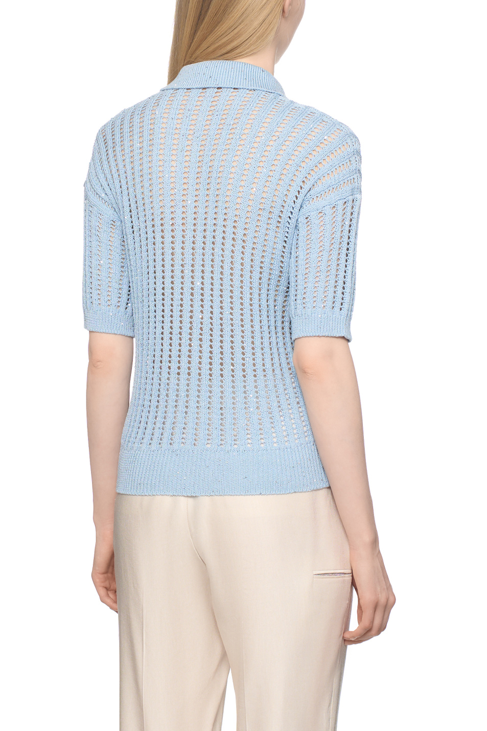 Джемпер-поло из смесового хлопка|Основной цвет:Голубой Женский Peserico Джемпер-поло из смесового хлопка (цвет ), артикул A99081F05-09110 | Фото 4
