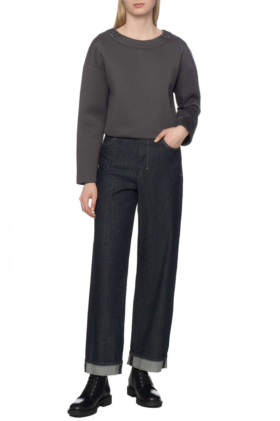 Джемпер CRINE со стразами|Основной цвет:Серый Женский Max Mara Джемпер CRINE со стразами (цвет ), артикул 2529976013 | Фото 3