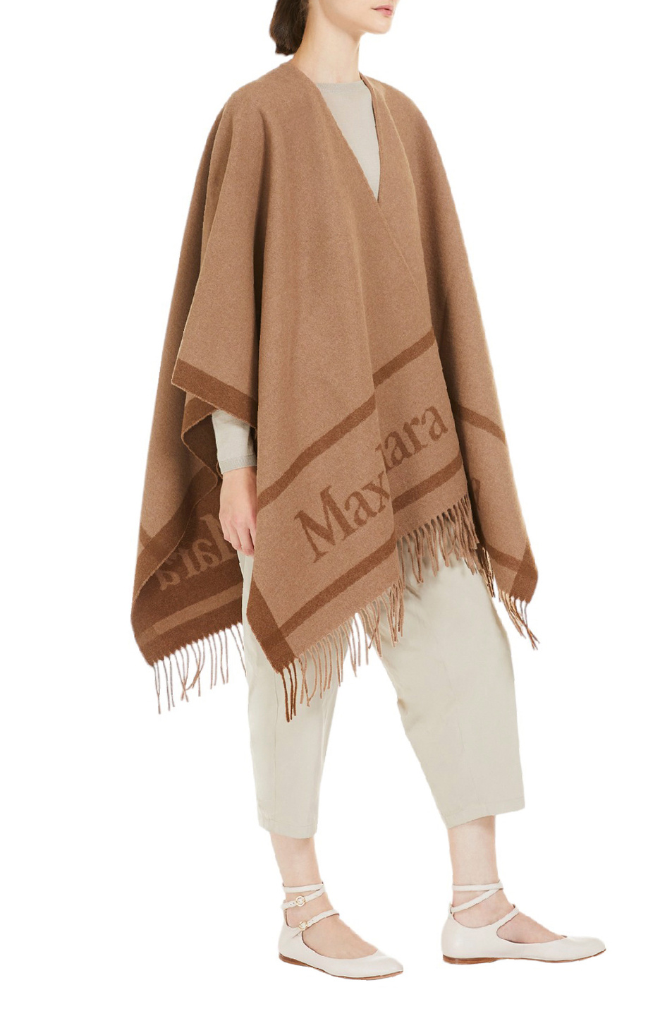 Женский Max Mara Пончо HILDE из натуральной шерсти с бахромой (цвет ), артикул 2524546071 | Фото 2