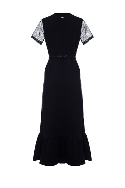 Платье из эластичного хлопка с поясом|Основной цвет:Черный|Артикул:TA3164JS088 | Фото 2