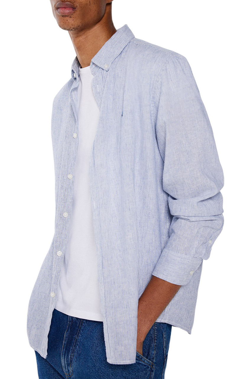 Рубашка из льна и хлопка|Основной цвет:Синий|Артикул:0997753 | Фото 1