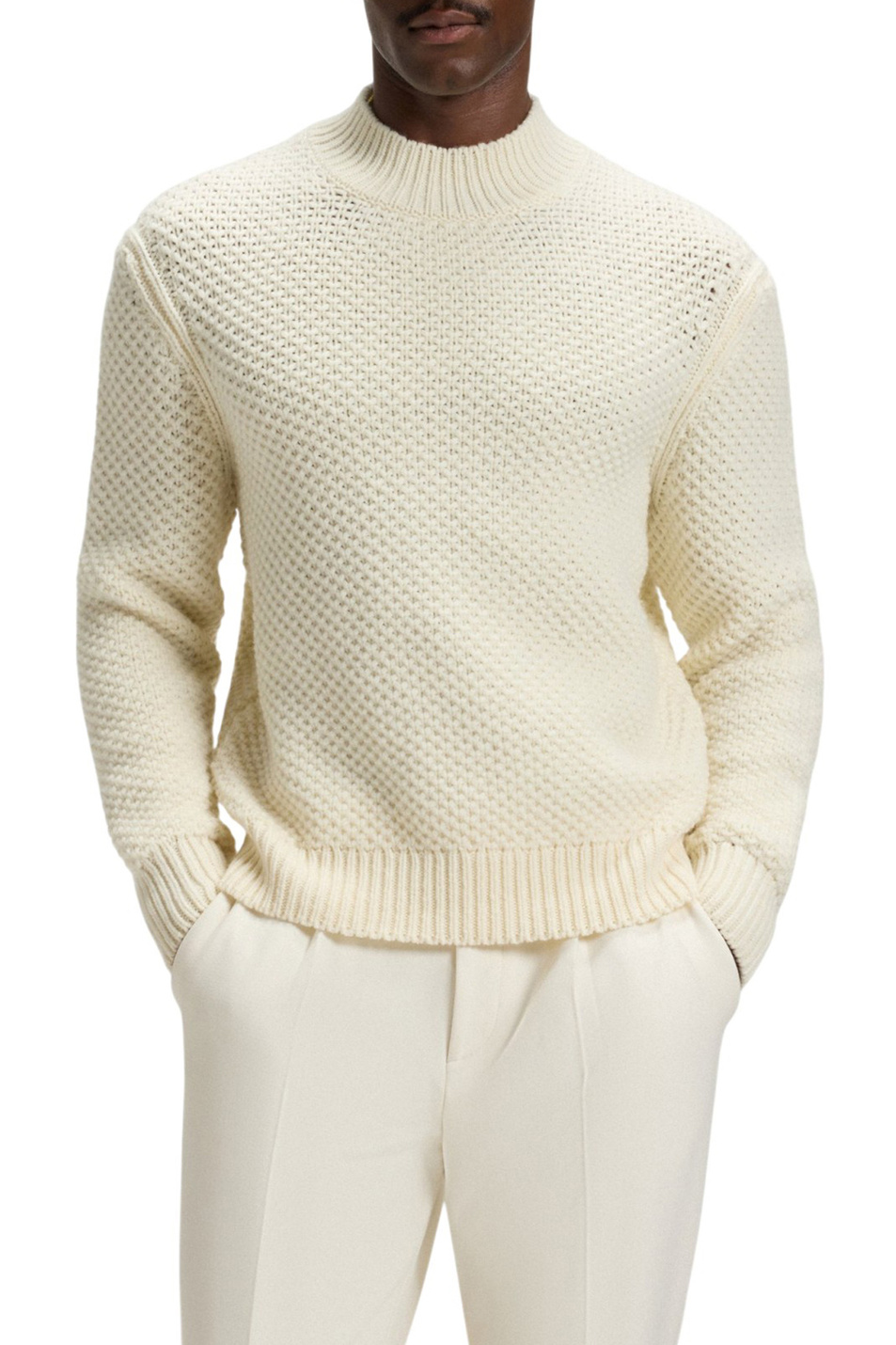 Свитер Heletto из шерсти|Основной цвет:Кремовый Мужской BOSS Свитер Heletto из шерсти (цвет ), артикул 50550008 | Фото 3