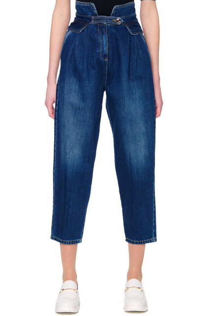 Укороченные джинсы с высокой посадкой|Основной цвет:Синий|Артикул:1J10XEY649 | Фото 1