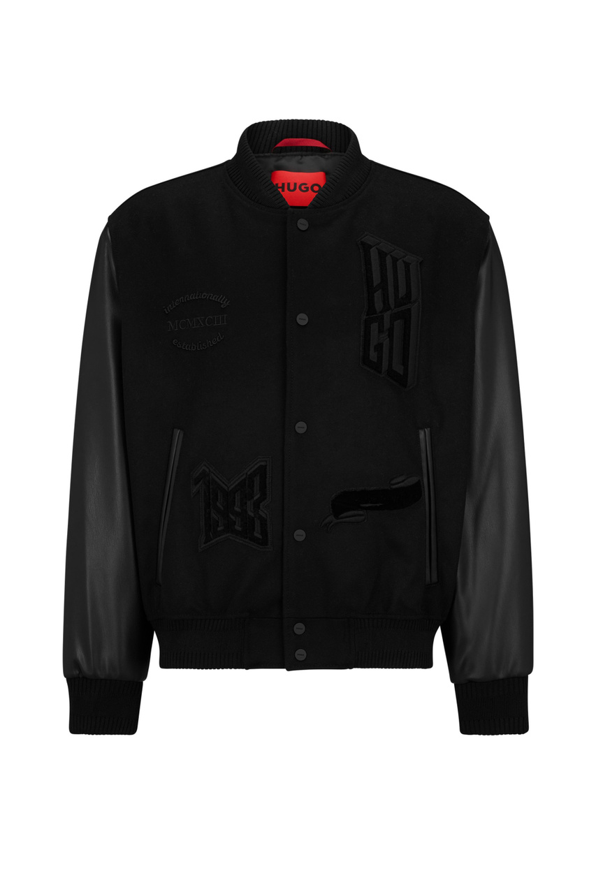 Куртка-бомбер с логотипом|Основной цвет:Черный|Артикул:50503394 | Фото 1