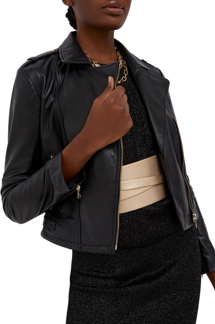 Кожаная куртка с карманами на молнии|Основной цвет:Черный|Артикул:CA2058P0336 | Фото 2