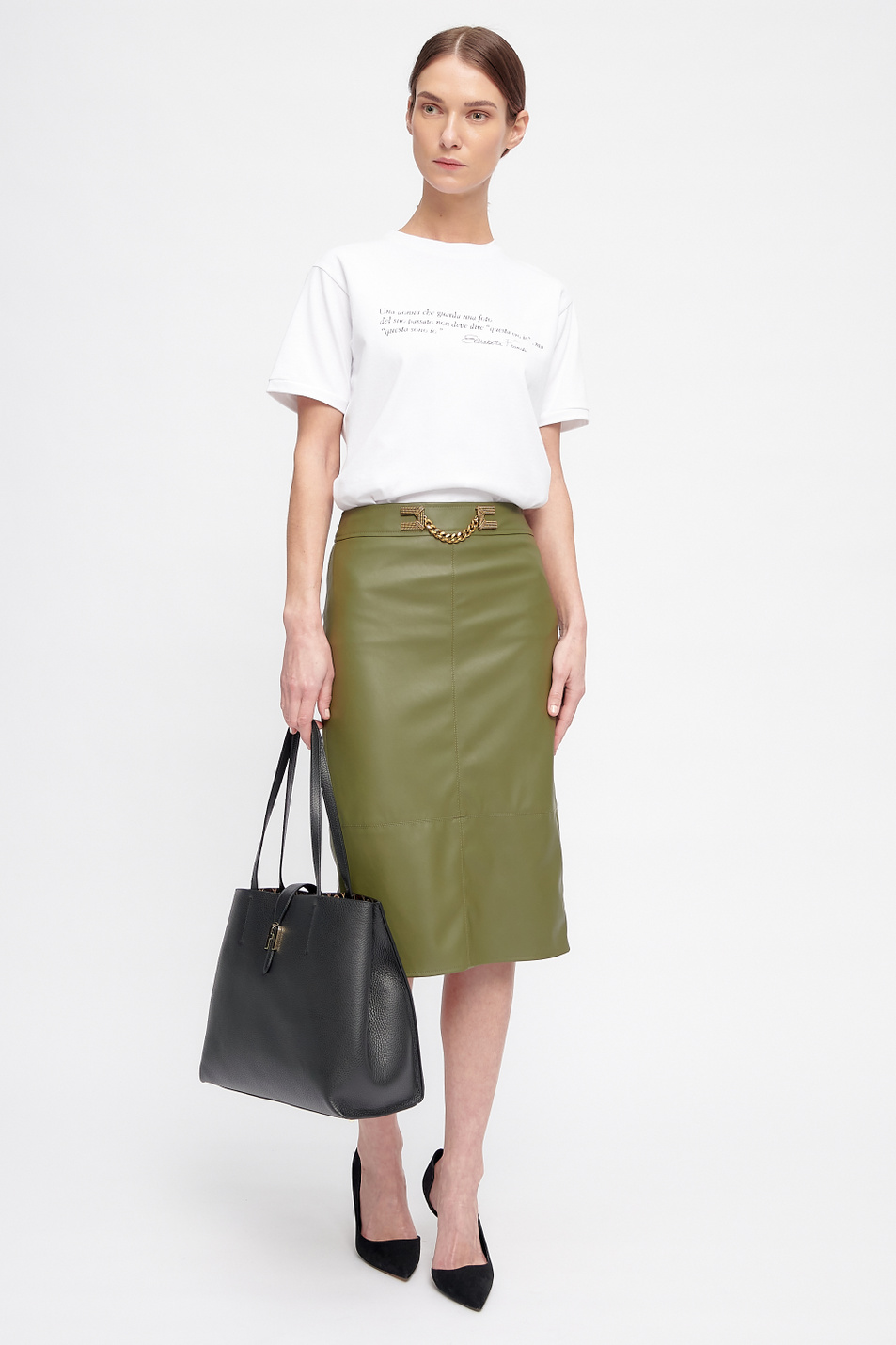 Женский Elisabetta Franchi Юбка-миди из экокожи (цвет ), артикул GO41906E3 | Фото 2