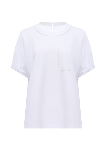 Блузка из эластичного хлопка с коротким рукавом|Основной цвет:Белый|Артикул:S06650J0Q-B0070 | Фото 1