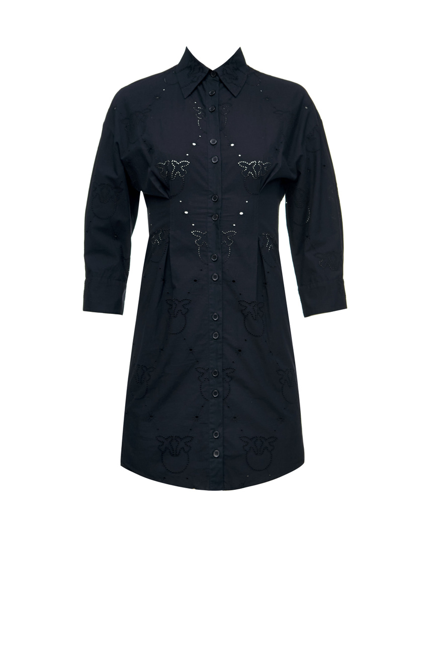 Платье-рубашка из поплина с ажурной вышивкой|Основной цвет:Черный|Артикул:1G17JEY7V1 | Фото 1