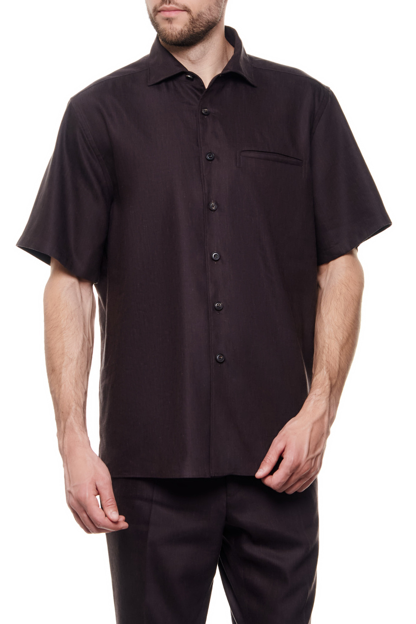 Рубашка из льна и шерсти|Основной цвет:Коричневый|Артикул:93LI13-9318440 | Фото 1