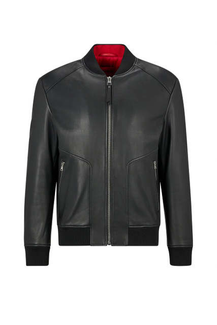 Куртка-бомбер стандартного кроя из натуральной кожи|Основной цвет:Черный|Артикул:50481934 | Фото 1