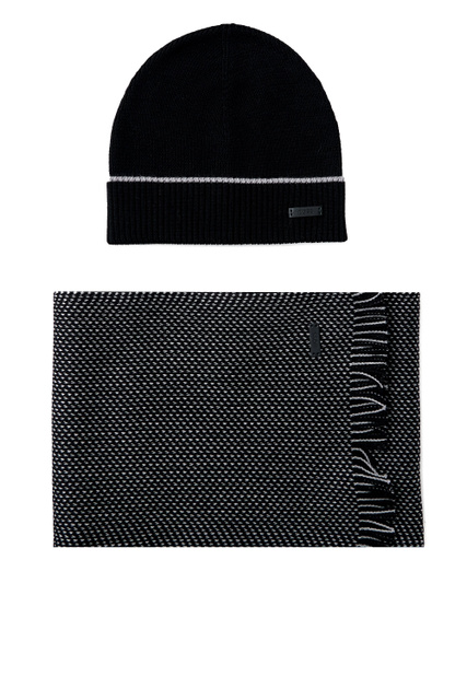 Комплект из натуральной шерсти (шарф, шапка)|Основной цвет:Черный|Артикул:50475937 | Фото 1