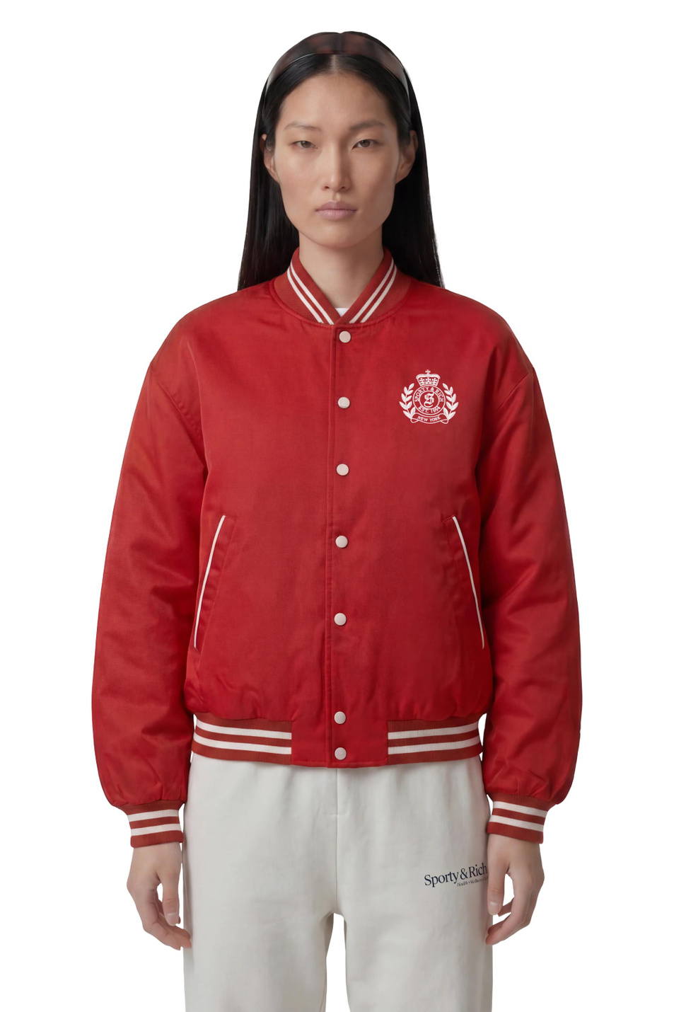 Бомбер H&W Crest с логотипом|Основной цвет:Красный Женский Sporty & Rich Бомбер H&W Crest с логотипом (цвет ), артикул OW054710243RE33 | Фото 4