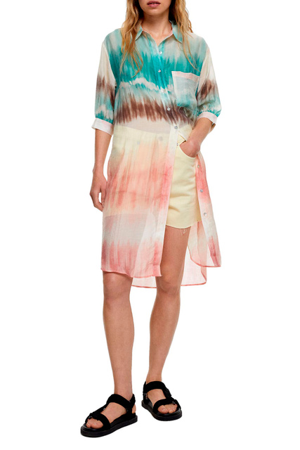 Платье-рубашка с принтом "тай-дай"|Основной цвет:Мультиколор|Артикул:197886 | Фото 2