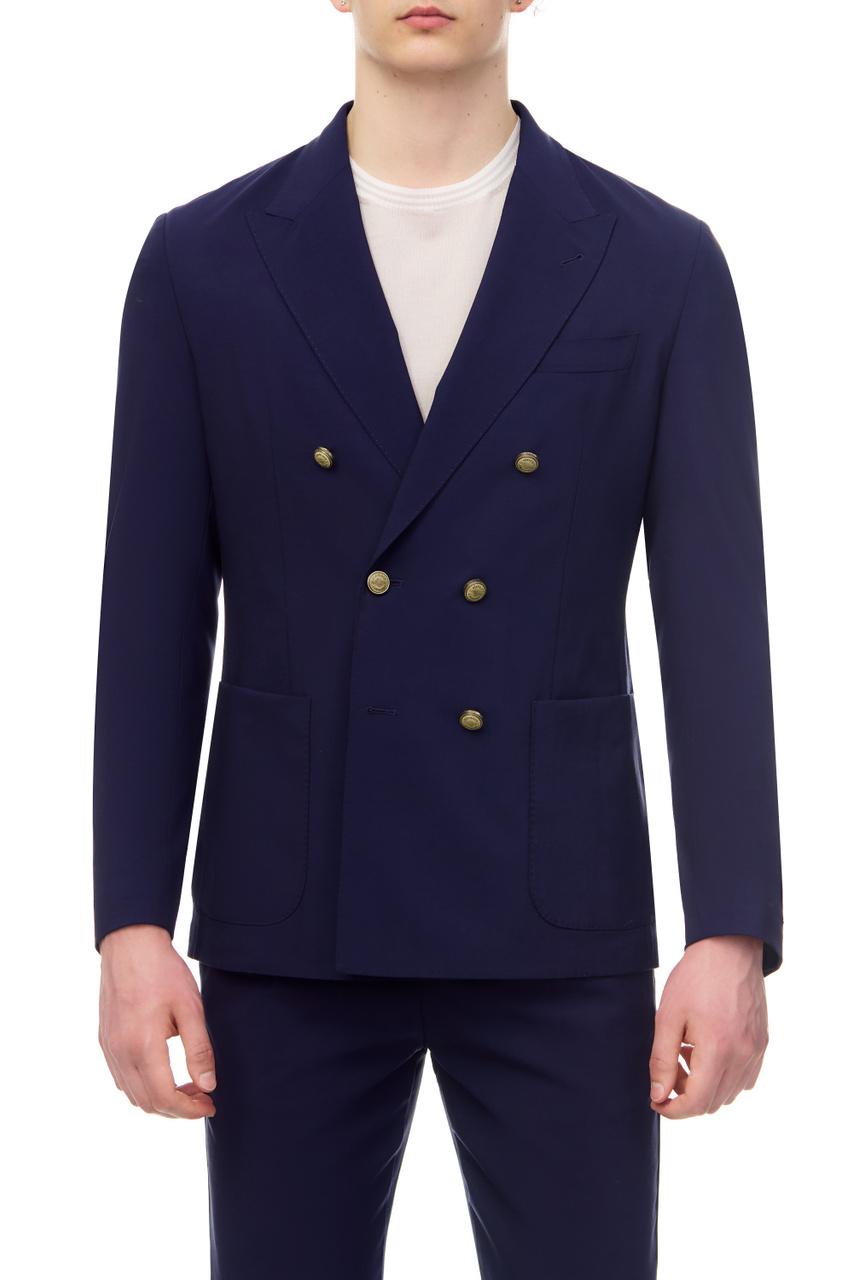 Пиджак из эластичной шерсти|Основной цвет:Синий|Артикул:G70GIAA06-TES0A053 | Фото 1
