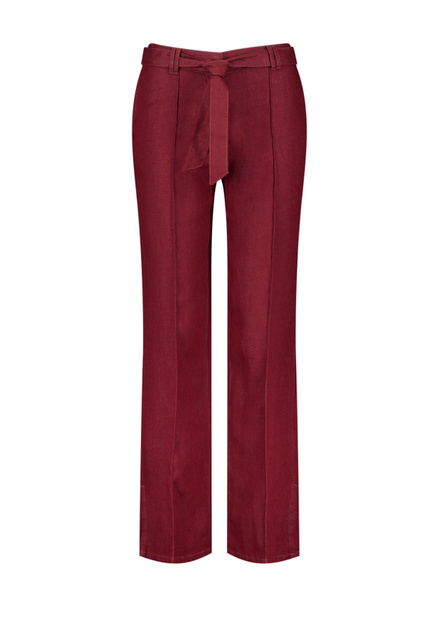 Льняные брюки с поясом|Основной цвет:Бордовый|Артикул:622085-66225 -Classic Fit | Фото 1