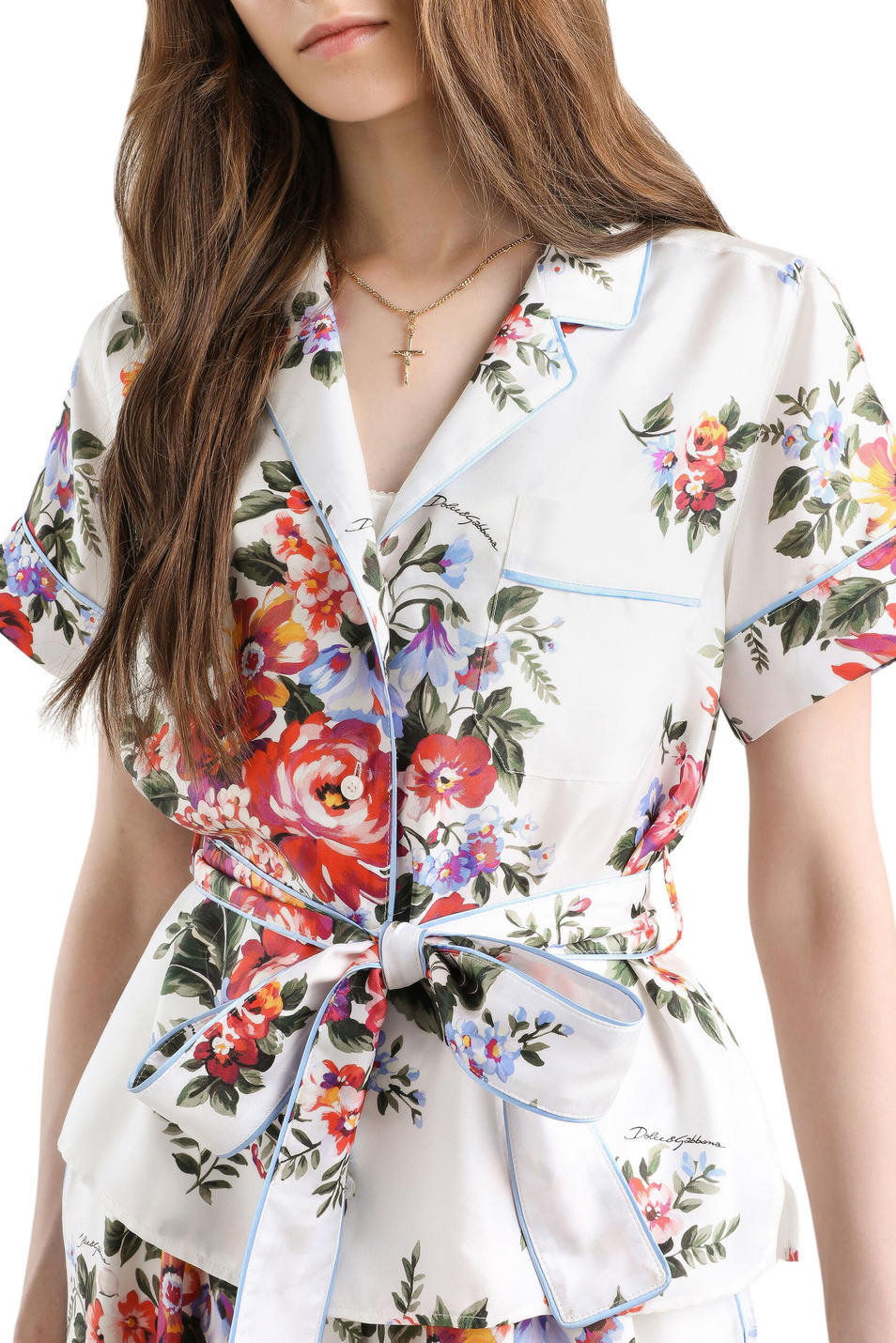 Женский Dolce & Gabbana Блузка из шелка с поясом (цвет ), артикул F5S23T-IS11I | Фото 3