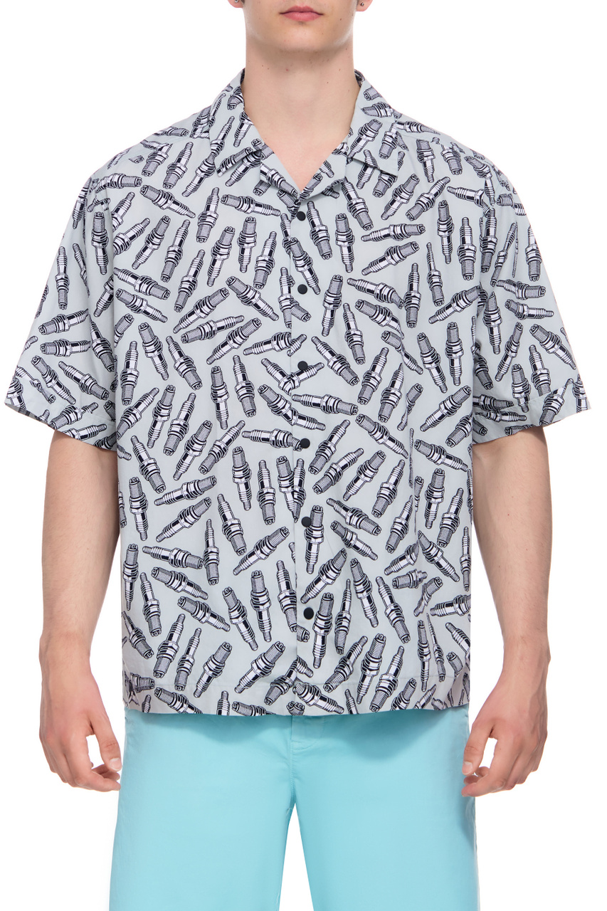 Рубашка из натурального хлопка с принтом|Основной цвет:Серый|Артикул:50494872 | Фото 1