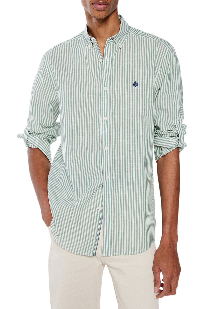 Рубашка из натурального хлопка в полоску|Основной цвет:Зеленый|Артикул:0947624 | Фото 1