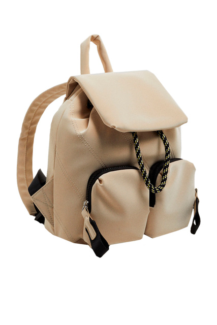 Стеганый рюкзак с магнитным клапаном и кулиской|Основной цвет:Кремовый|Артикул:199218 | Фото 2