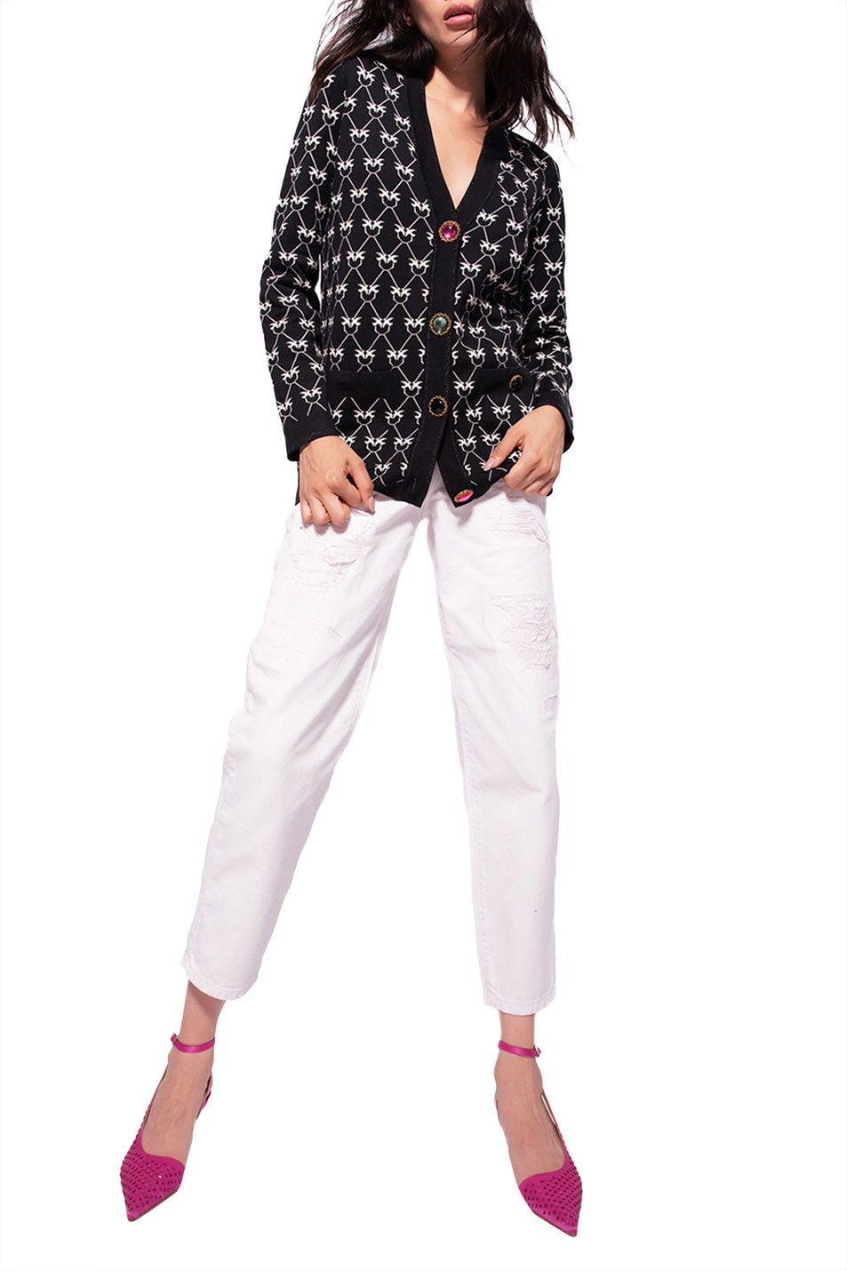 Женский Pinko Кардиган с жаккардовым узором Love Birds Monogram (цвет ), артикул 1G18FHY7UH | Фото 3
