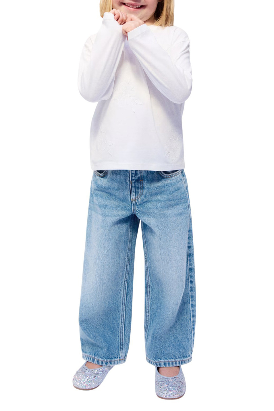 Девочкам Mango Kids Джинсы WIDE из хлопка (цвет ), артикул 27042888 | Фото 3