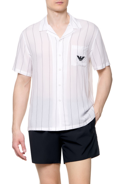 Рубашка из вискозы в полоску|Основной цвет:Белый|Артикул:211846-2R466 | Фото 1
