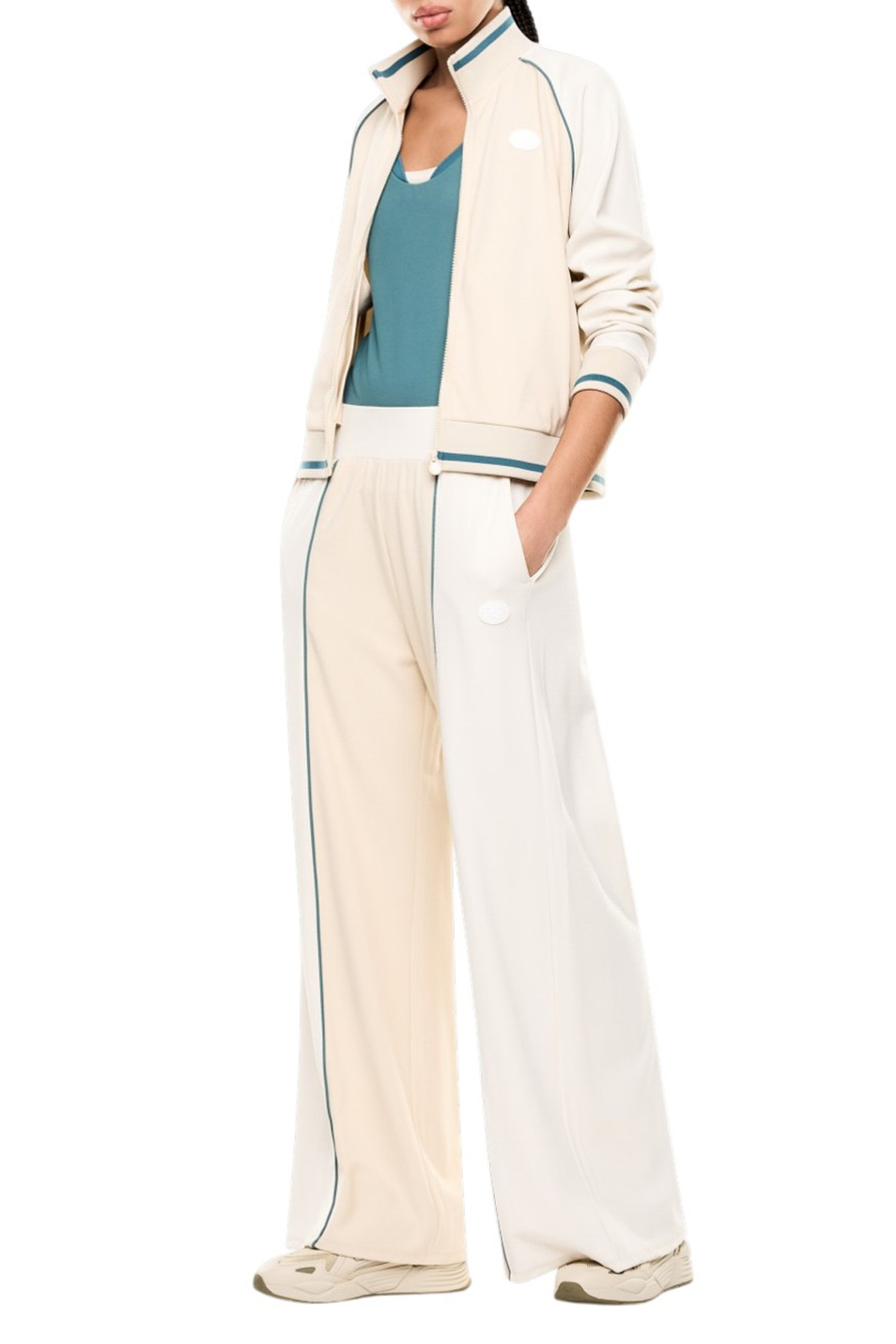 Толстовка на молнии с контрастными вставками|Основной цвет:Бежевый Женский EA7 Толстовка на молнии с контрастными вставками (цвет ), артикул 7W000913-AF13289 | Фото 3