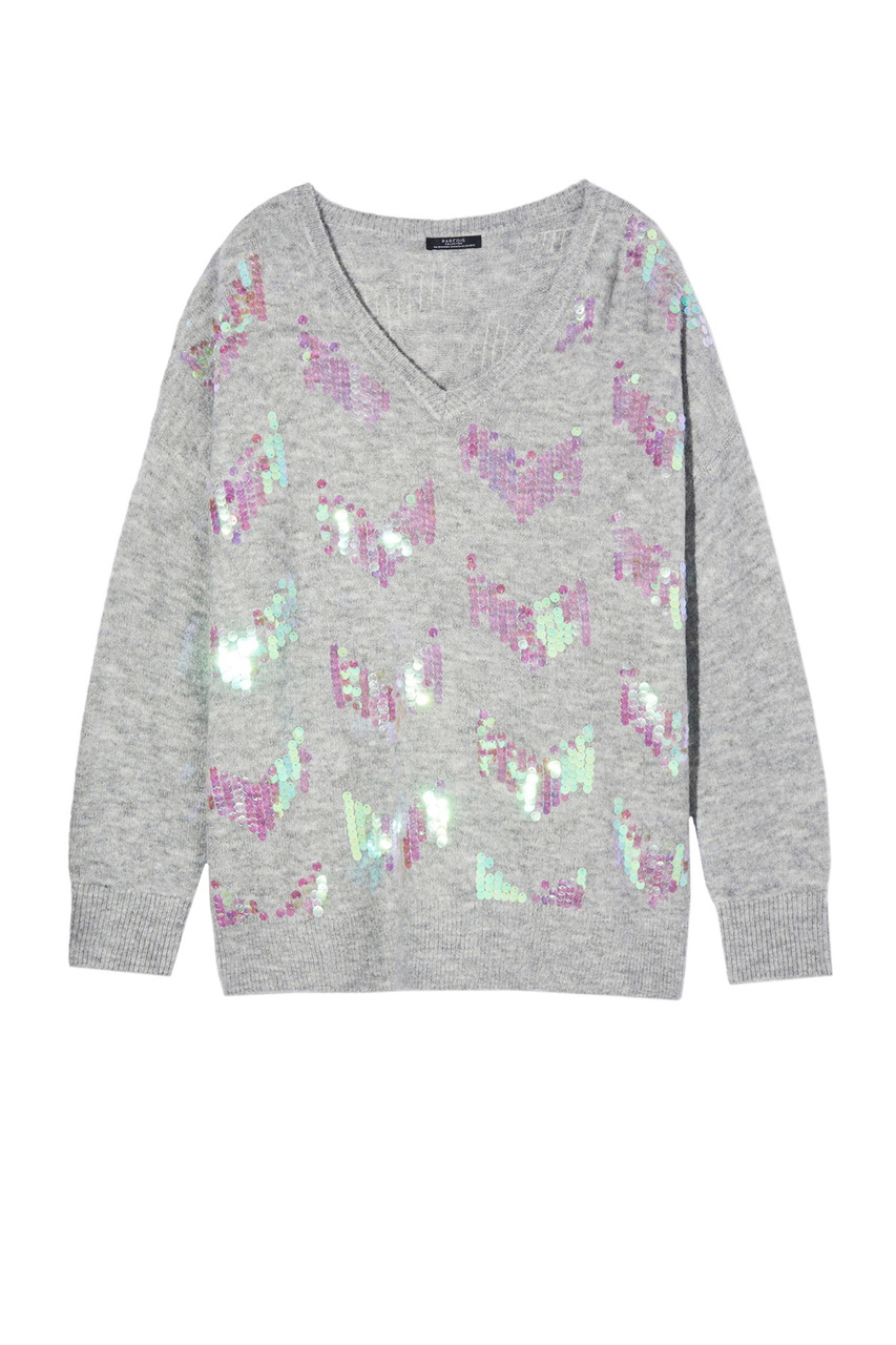 Пуловер с пайетками|Основной цвет:Серый|Артикул:214894 | Фото 1