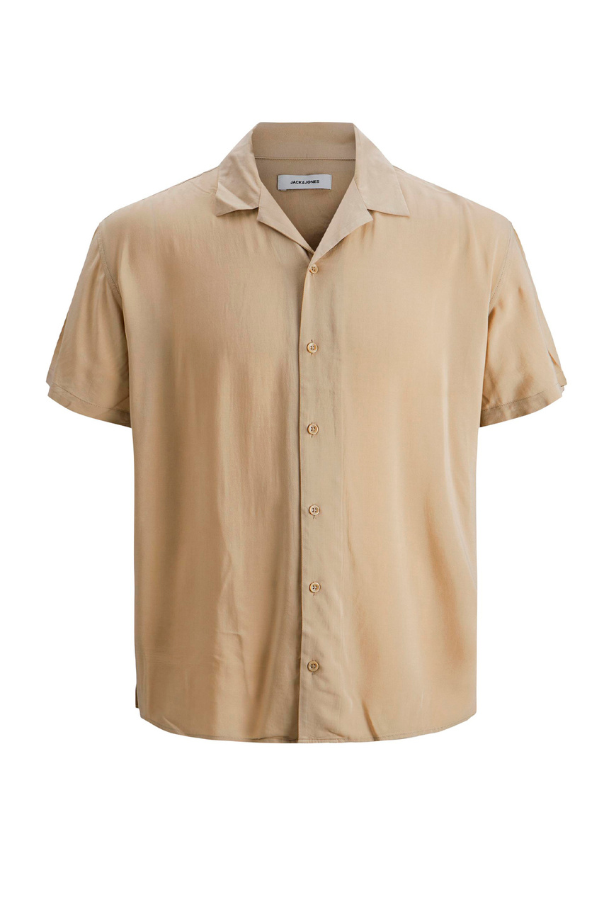 Рубашка из вискозы с коротким рукавом|Основной цвет:Бежевый|Артикул:12209227 | Фото 1