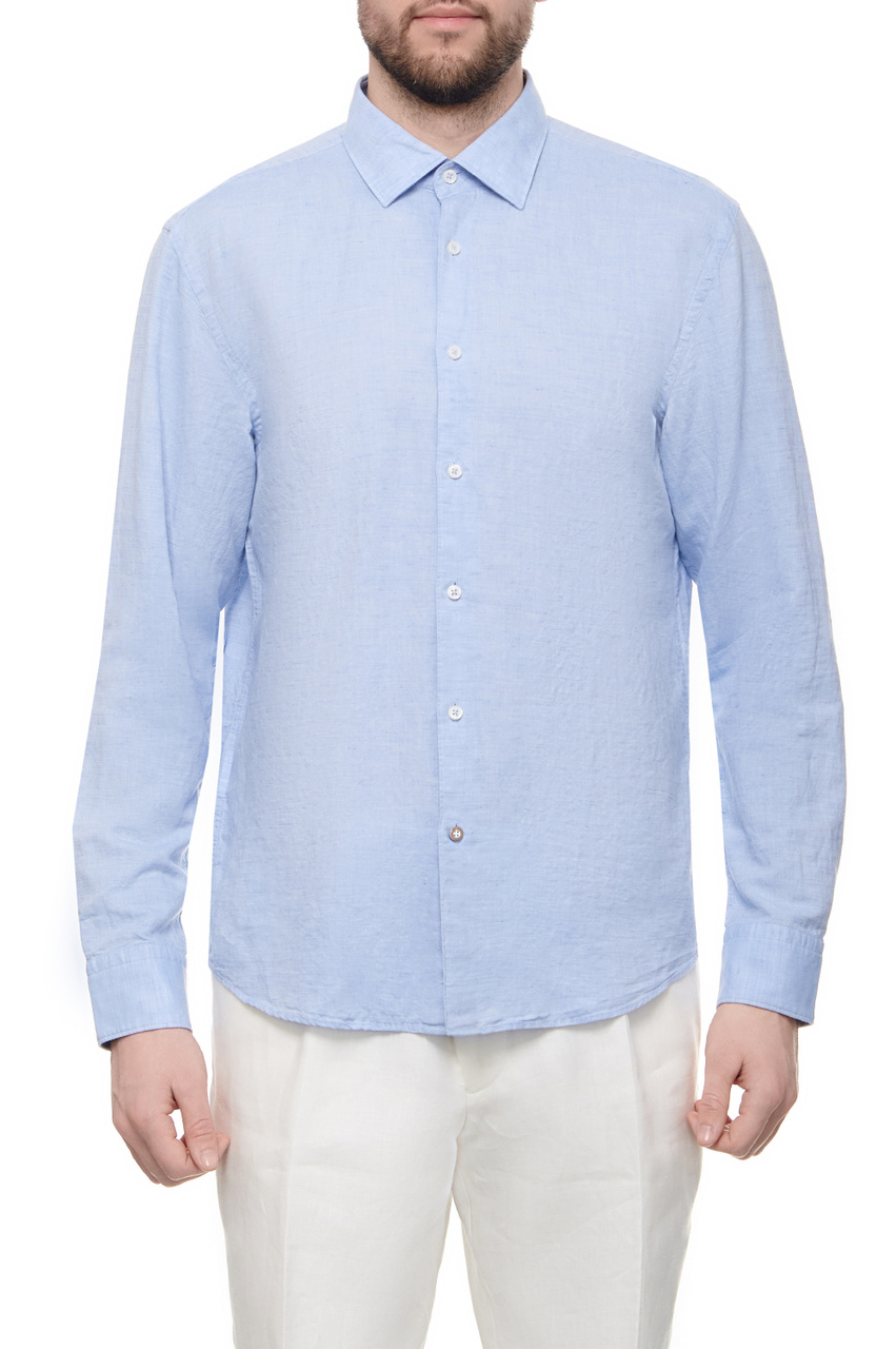 Рубашка из льна и хлопка|Основной цвет:Голубой|Артикул:50513661 | Фото 1