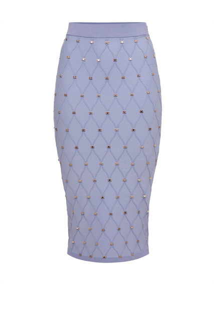 Трикотажная юбка-карандаш с ромбовидным узором|Основной цвет:Фиолетовый|Артикул:GK46B21E2 | Фото 1