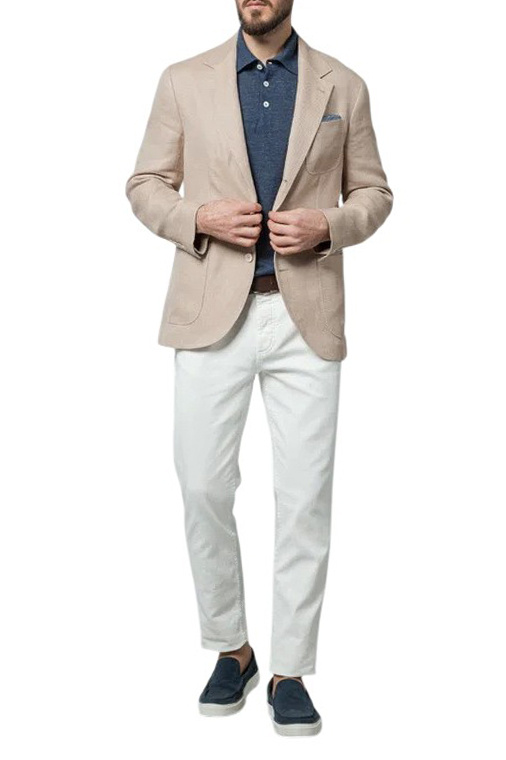 Поло из льна и хлопка|Основной цвет:Синий Мужской Brunello Cucinelli Поло из льна и хлопка (цвет ), артикул M2L00315 | Фото 2