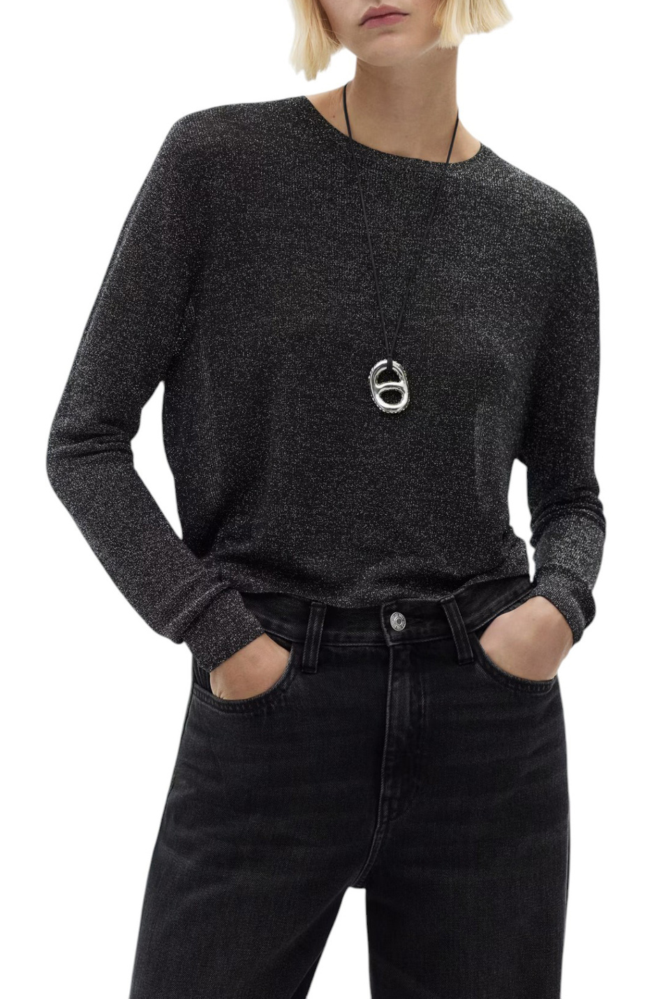 Джемпер KLONG с люрексом|Основной цвет:Черный Женский Mango Джемпер KLONG с люрексом (цвет ), артикул 77009244 | Фото 3