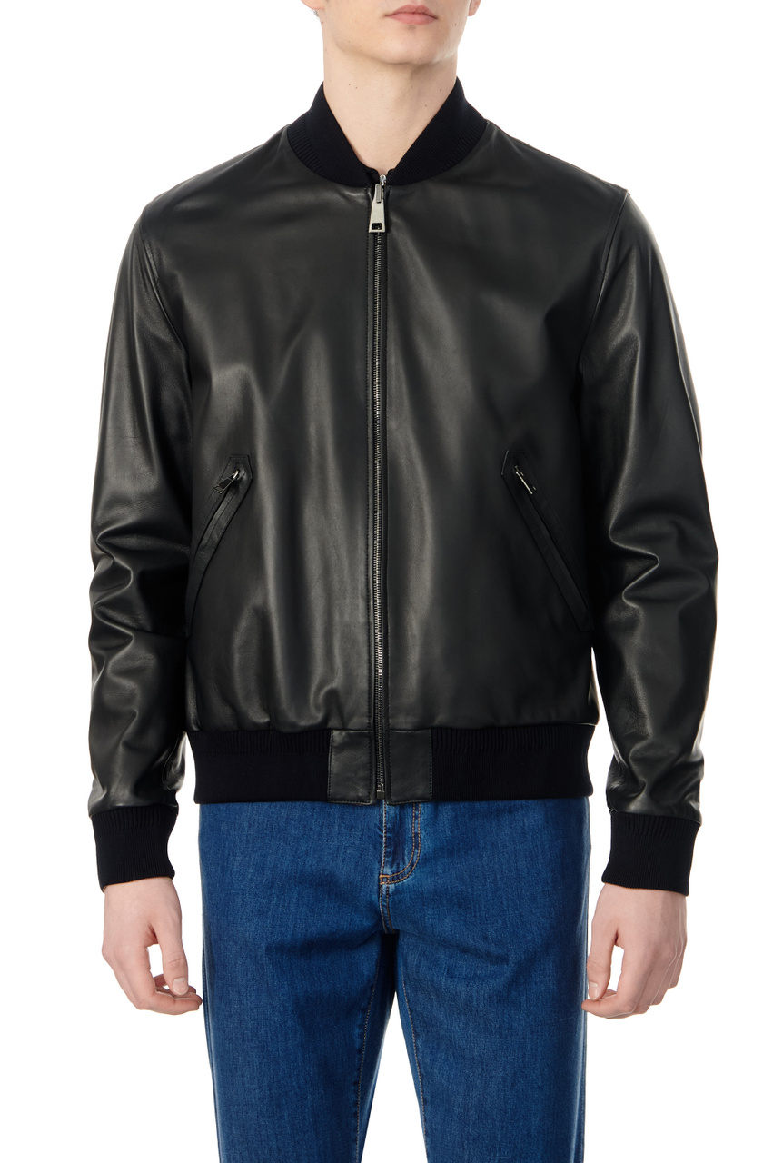 Куртка-бомбер двусторонняя из натуральной кожи|Основной цвет:Черный|Артикул:O70409LE00258 | Фото 1
