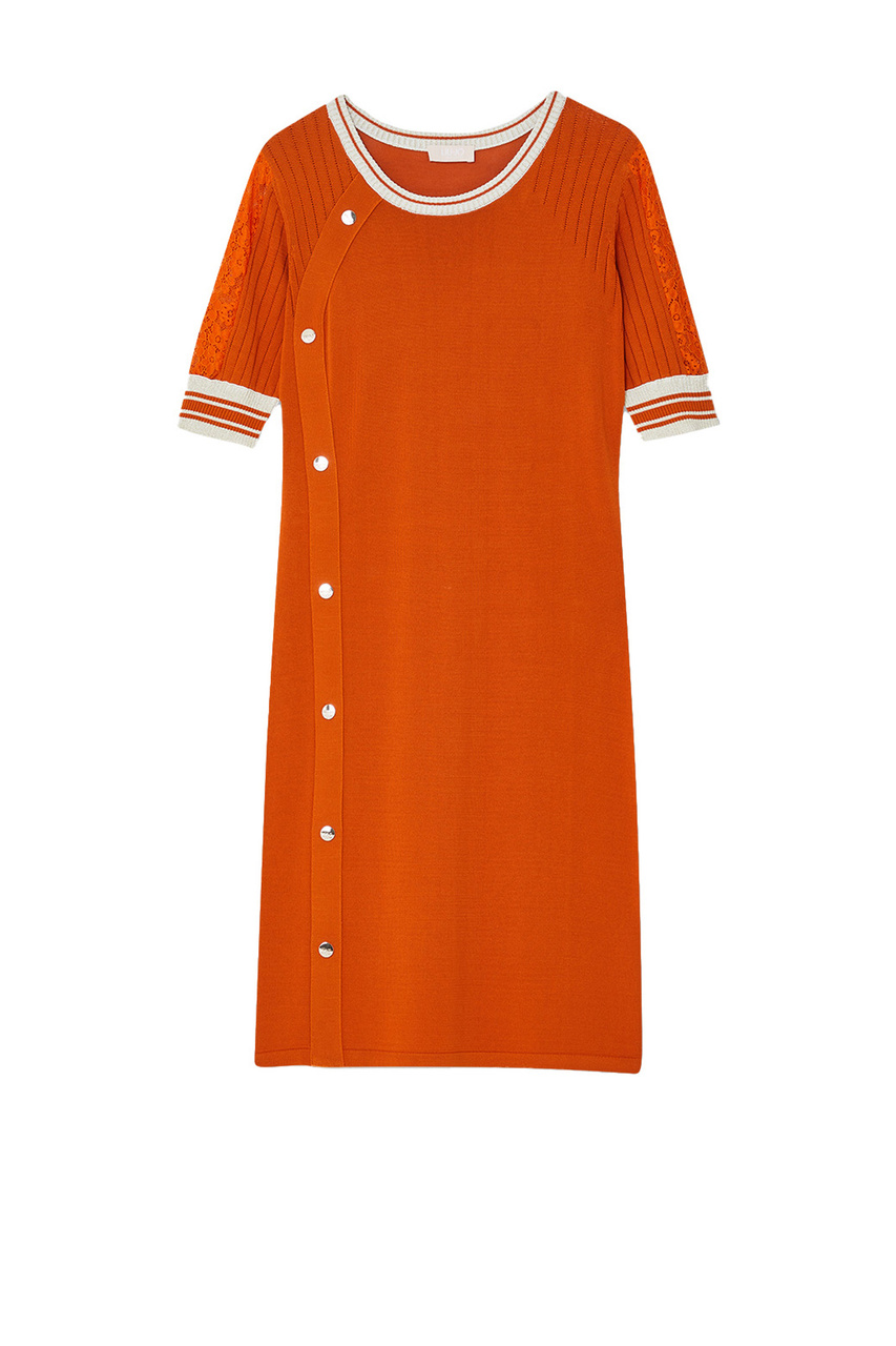 Платье трикотажное с кружевными вставками|Основной цвет:Оранжевый|Артикул:TA3003MS36L | Фото 1
