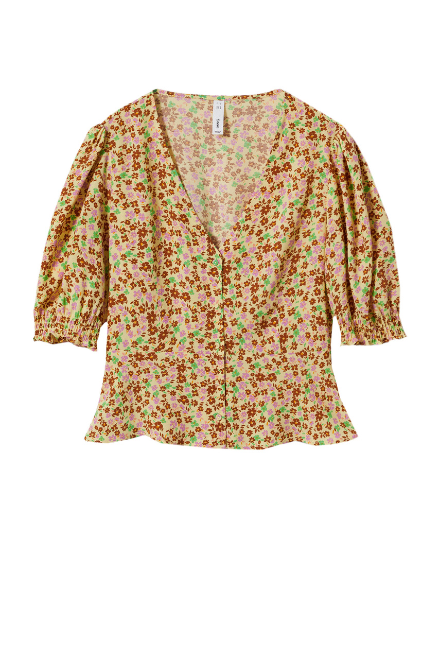 Блуза BEADY с пышными рукавами и принтом|Основной цвет:Желтый|Артикул:27017125 | Фото 1